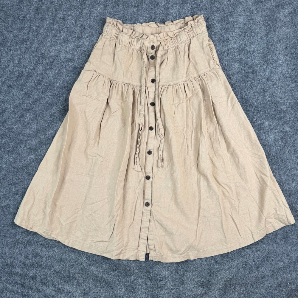 Universal Thread Skirt Womens Size M Beige Linen Blend Button Front Paperbag